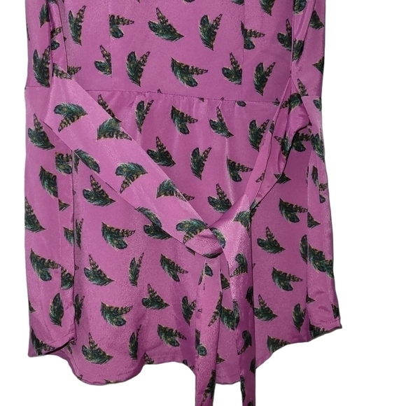 BEAUTIFUL Soft Crossover Wrap Pink Peacock Feather Tie Back Tank Blouse XS - Picture 5 of 10